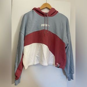 EUC! Puma blue white and neutral pinkish women’s hoodie with full sleeves sz L